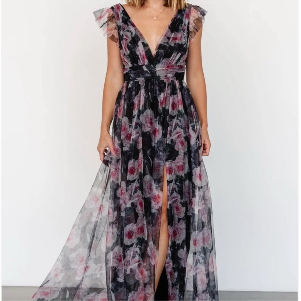 Baltic Born Black and Pink Floral Maxi Dress
